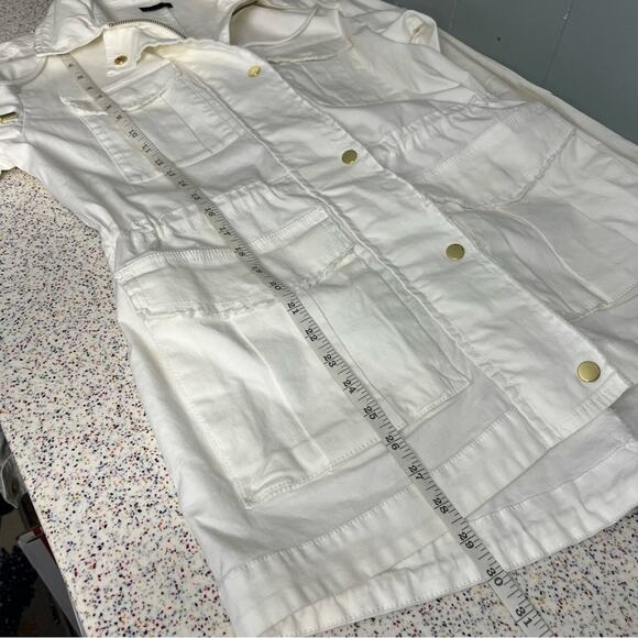ATM Frayed Zip-Front Cargo Field Jacket w/ Stowaway Hood White Women’s Small - Picture 14 of 14